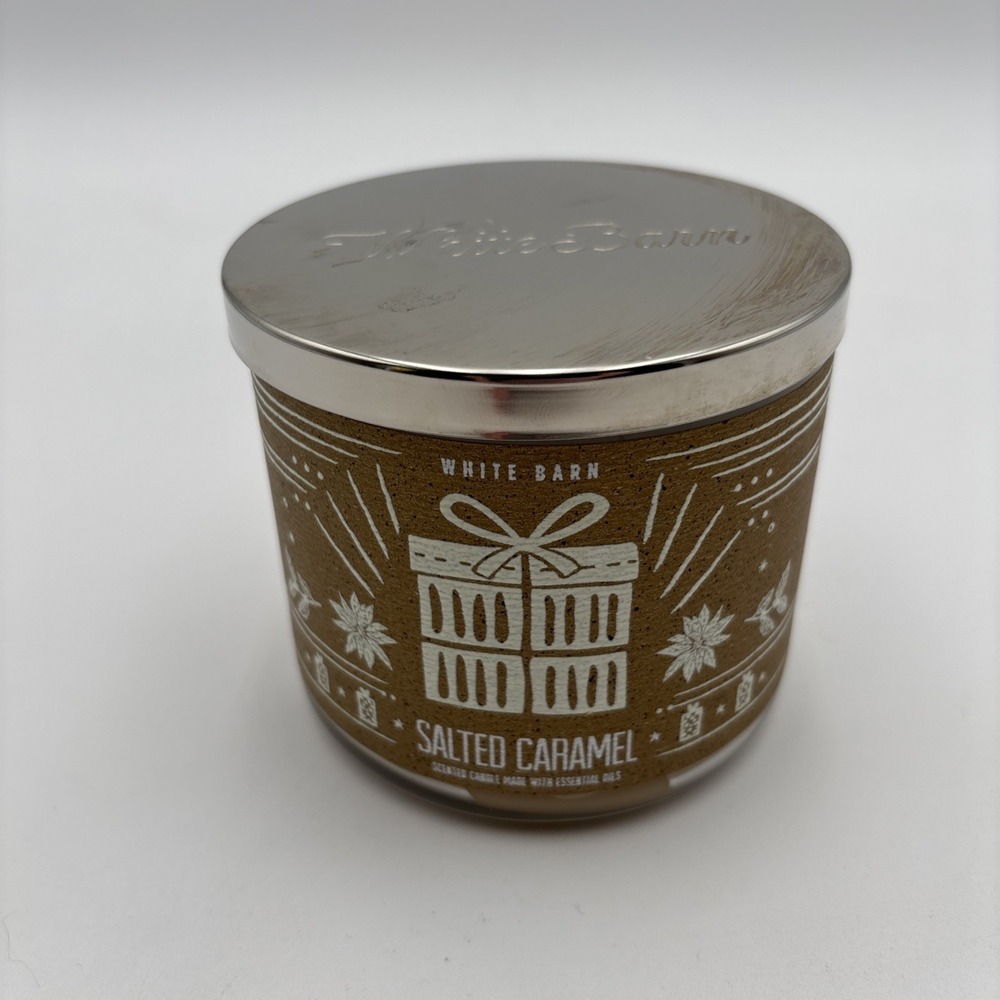 White Barn SALTED CARAMEL  14.5 oz.  Candle 3 Wick New Unused W/ Essential Oils